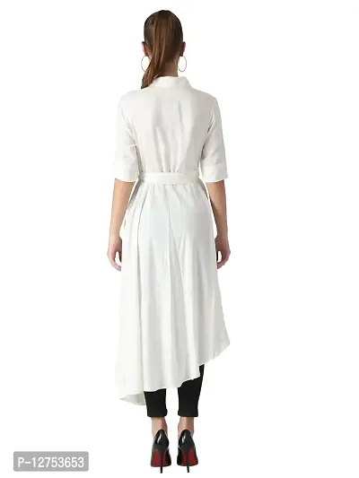 Popster Off White Solid Rayon Blend Shirt Collar Regular Fit Half Sleeve Womens Dress-thumb3