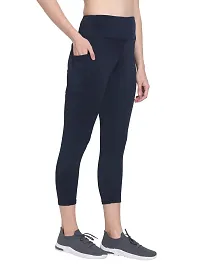 Popster Navy Blue Solid 4 Way Lycra Skinny Womens Yoga Pants-thumb1