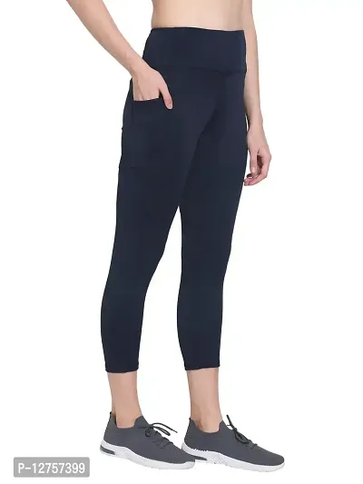 Popster Navy Blue Solid 4 Way Lycra Skinny Womens Yoga Pants-thumb2