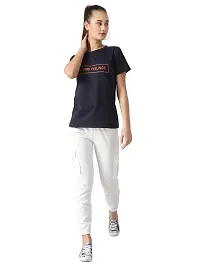 Popster Navy Blue Solid Cotton Round Neck Regular Fit Half Sleeve Womens T-Shirt-thumb4