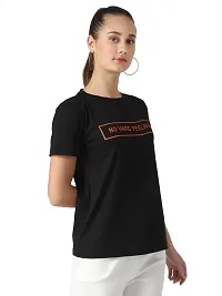 Popster Black Solid Cotton Round Neck Regular Fit Half Sleeve Womens T-Shirt-thumb3