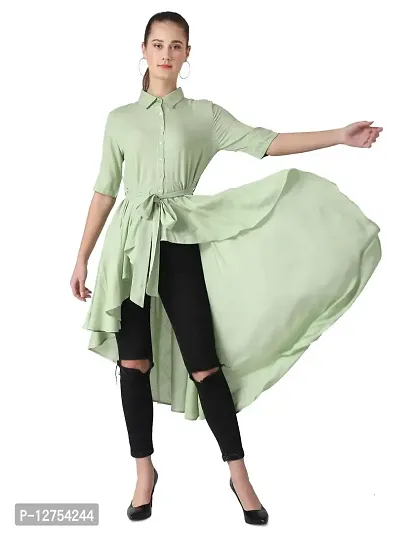 Popster Pista Green Solid Rayon Collar Regular Fit Half Sleeve Womens Dress-thumb5