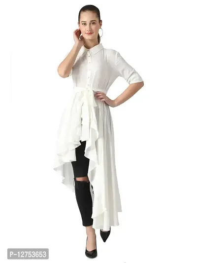 Popster Off White Solid Rayon Blend Shirt Collar Regular Fit Half Sleeve Womens Dress