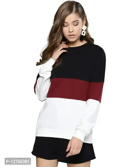 Popster Multi Color Block Cotton Round Neck Regular Fit Long Sleeve Womens Sweatshirt-thumb0
