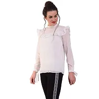 Popster Off White Foil Print Poly Georgette High Neck Slim Fit Long Sleeve Womens Top-thumb2