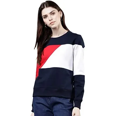 Popster Multi Color Blocked Cotton Round Neck Regular Fit Long Sleeve Womens Sweatshirt