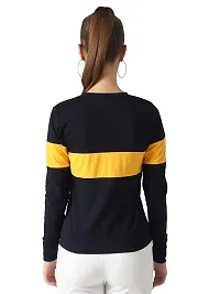 Popster Navy Blue Solid Cotton Round Neck Regular Fit Long Sleeve Womens T-Shirt-thumb2