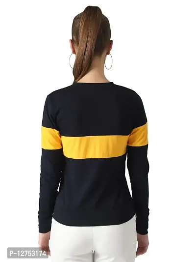 Popster Navy Blue Solid Cotton Round Neck Regular Fit Long Sleeve Womens T-Shirt-thumb3