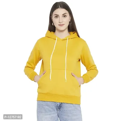 Popster Mustard Solid Fleece Hoody Regular Fit Long Sleeve Womens Sweatshirt(POP0218239-XL)-thumb0