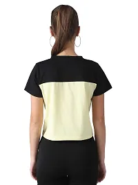 Popster Black & Light Yellow Solid Cotton Round Neck Regular Fit Half Sleeve Womens T-Shirt-thumb2