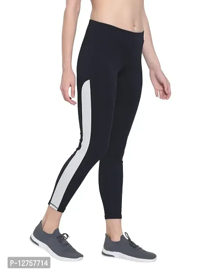 Popster Navy Blue Color Block 4 Way Lycra Skinny Womens Yoga Pants-thumb2