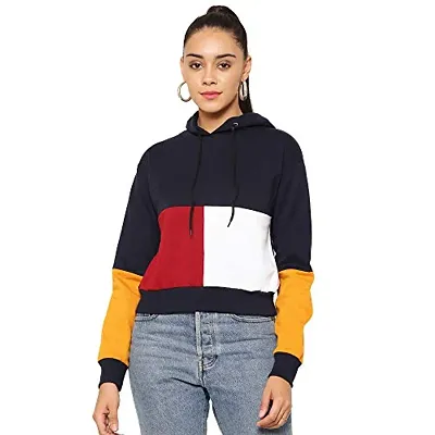 Popster Multi Color Block Cotton Hoody Regular Fit Long Sleeve Womens Sweatshirt