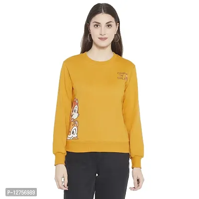 Popster Mustard Printed Fleece Round Neck Regular Fit Long Sleeve Womens Sweatshirt(POP0118469-L)-thumb0