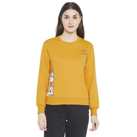 Popster Printed Fleece Round Neck Regular Fit Long Sleeve Womens Sweatshirt