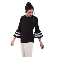 Popster Black Solid Poly Crepe Round Neck Slim Fit 3/4 Sleeve Womens Top-thumb1