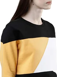 Popster Multi Color Blocked Cotton Round Neck Regular Fit Long Sleeve Womens Sweatshirt Mustard-thumb3