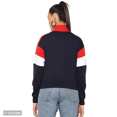 Popster Color Block Cotton High Neck Regular Fit Long Sleeve Womens Sweatshirt-thumb2