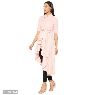 Popster Pink Solid Rayon Collar Regular Fit Half Sleeve Womens Dress-thumb3