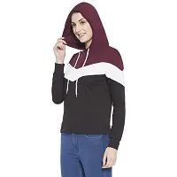 Popster Multi Color Block Cotton Hoody Regular Fit Long Sleeve Womens Sweatshirt(POP0118495-L) Maroon-thumb2