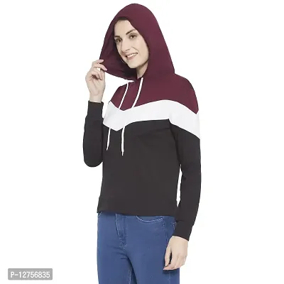 Popster Multi Color Block Cotton Hoody Regular Fit Long Sleeve Womens Sweatshirt(POP0118495-L) Maroon-thumb3