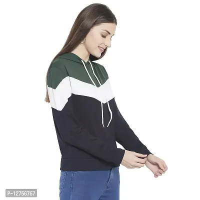 Popster Multi Color Block Cotton Hoody Regular Fit Long Sleeve Womens Sweatshirt(POP0118498-XL) Green-thumb2