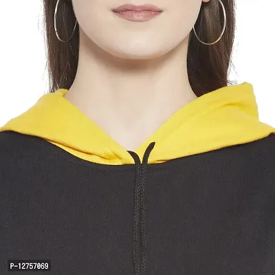 Popster Multi Color Color Block Fleece Hoody Regular Fit Long Sleeve Womens Sweatshirt(POP0118476-S) Yellow-thumb5