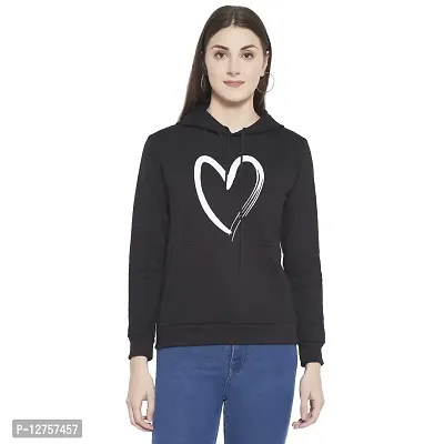 Popster Black Printed Fleece Hoody Regular Fit Long Sleeve Womens Sweatshirt(POP0118491-M)