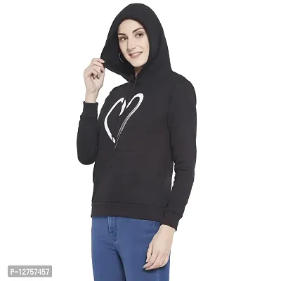 Popster Black Printed Fleece Hoody Regular Fit Long Sleeve Womens Sweatshirt(POP0118491-M)-thumb3