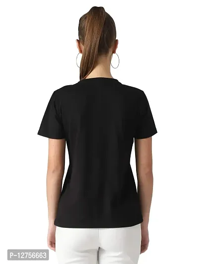 Popster Black Solid Cotton Round Neck Regular Fit Half Sleeve Womens T-Shirt-thumb3