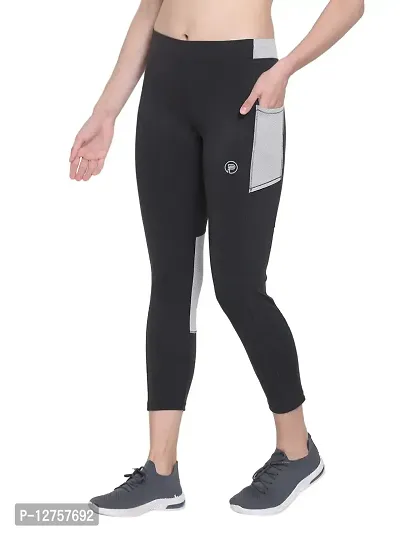 Popster Black Color Block 4 Way Lycra Skinny Womens Yoga Pants-thumb2