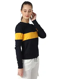 Popster Navy Blue Solid Cotton Round Neck Regular Fit Long Sleeve Womens T-Shirt-thumb3