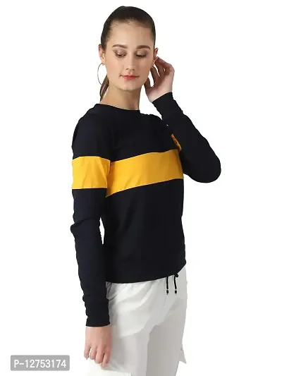 Popster Navy Blue Solid Cotton Round Neck Regular Fit Long Sleeve Womens T-Shirt-thumb4