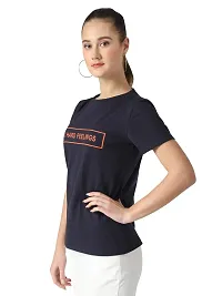 Popster Navy Blue Solid Cotton Round Neck Regular Fit Half Sleeve Womens T-Shirt-thumb1