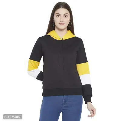 Popster Multi Color Color Block Fleece Hoody Regular Fit Long Sleeve Womens Sweatshirt(POP0118476-S) Yellow
