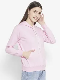 Popster Pink Solid Fleece Hoody Regular Fit Long Sleeve Womens Sweatshirt-thumb1