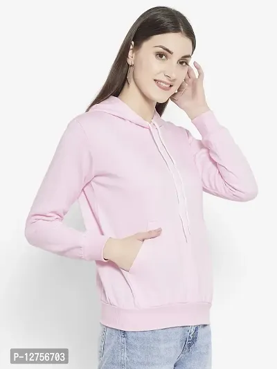 Popster Pink Solid Fleece Hoody Regular Fit Long Sleeve Womens Sweatshirt-thumb2