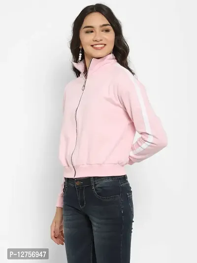 Popster Pink Solid Cotton Turtle Neck Regular Fit Long Sleeve Womens Sweatshirt(POP0218351-M)-thumb3
