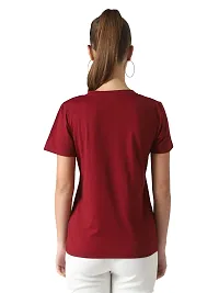 Popster Maroon Solid Cotton Round Neck Regular Fit Half Sleeve Womens T-Shirt-thumb2