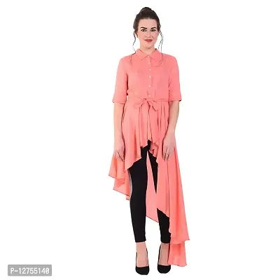 Popster Peach Solid Rayon Blend Collar Regular Fit Half Sleeve Womens Dress-thumb0