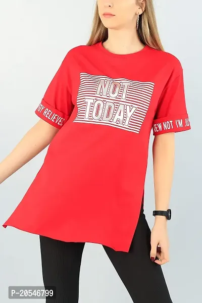 Red Printed Cotton Round Neck Regular Fit Half Sleeve Womens T-Shirt-thumb0