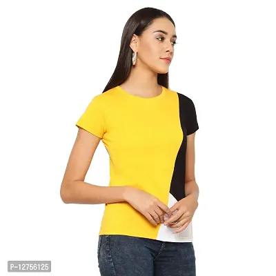 Popster Multi Color Blocked Cotton Round Neck Regular Fit Half Sleeve Womens Tshirt (POP0118392-XL)-thumb4