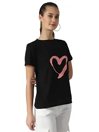 Popster Black Solid Cotton Round Neck Regular Fit Half Sleeve Womens T-Shirt-thumb3