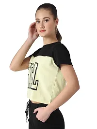 Popster Black & Light Yellow Solid Cotton Round Neck Regular Fit Half Sleeve Womens T-Shirt-thumb1