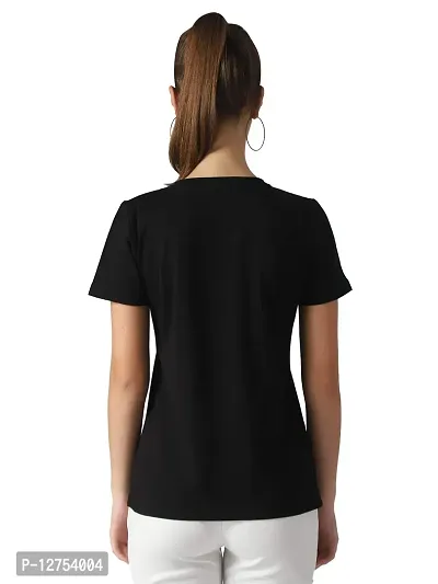 Popster Black Solid Cotton Round Neck Regular Fit Half Sleeve Womens T-Shirt-thumb3