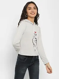 Popster Grey Printed Cotton Hoody Regular Fit Long Sleeve Womens Tshirt(POP0118439-GRY-S)-thumb1