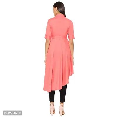 Popster Peach Solid Rayon Collar Regular Fit alf Sleeve Womens Dress-thumb2