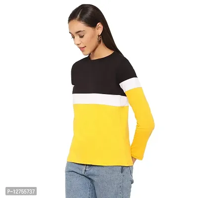 Popster Multi Blocked Cotton Round Neck Regular Fit Long Sleeve Womens T-Shirt (POP0118366-S)-thumb3