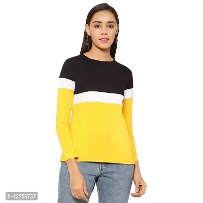 Popster Multi Blocked Cotton Round Neck Regular Fit Long Sleeve Womens T-Shirt (POP0118366-S)-thumb0