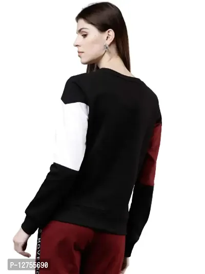 Popster Multi Color Blocked Cotton Round Neck Regular Fit Long Sleeve Womens Sweatshirt-thumb2