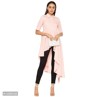 Popster Pink Solid Rayon Collar Regular Fit Half Sleeve Womens Dress-thumb5